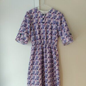 Vintage Handmade Dress 40" Bust Prairie Purple Floral Amish Mennonite